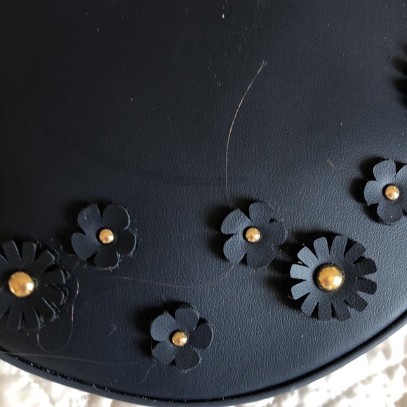 NWT blue round crossbody purse with floral embellishments on the front - Picture 2 of 4